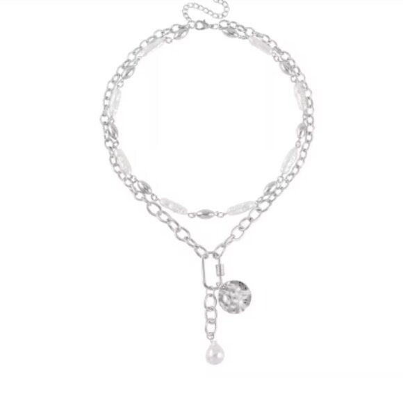 Simulated Pearl Pendant with Link Chain Necklace - Picture 2 of 4